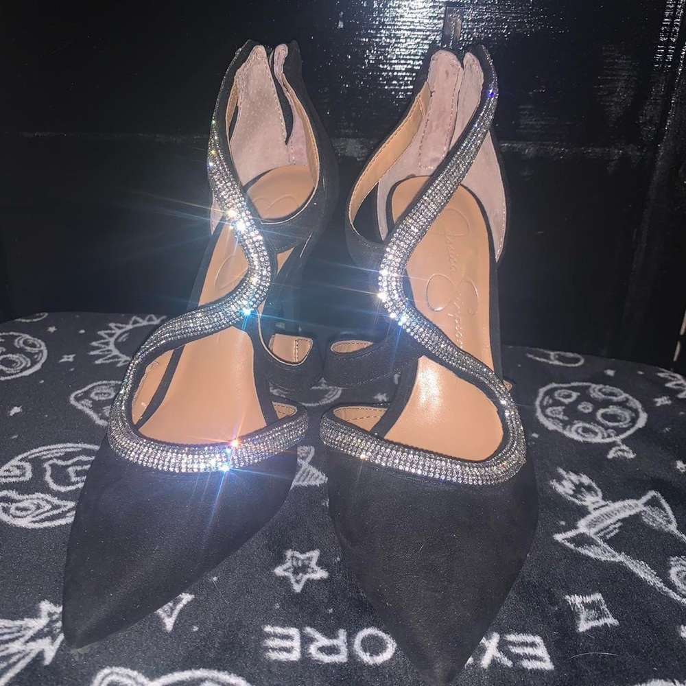 Jessica Simpson Black Heels with Rhinestone Accents